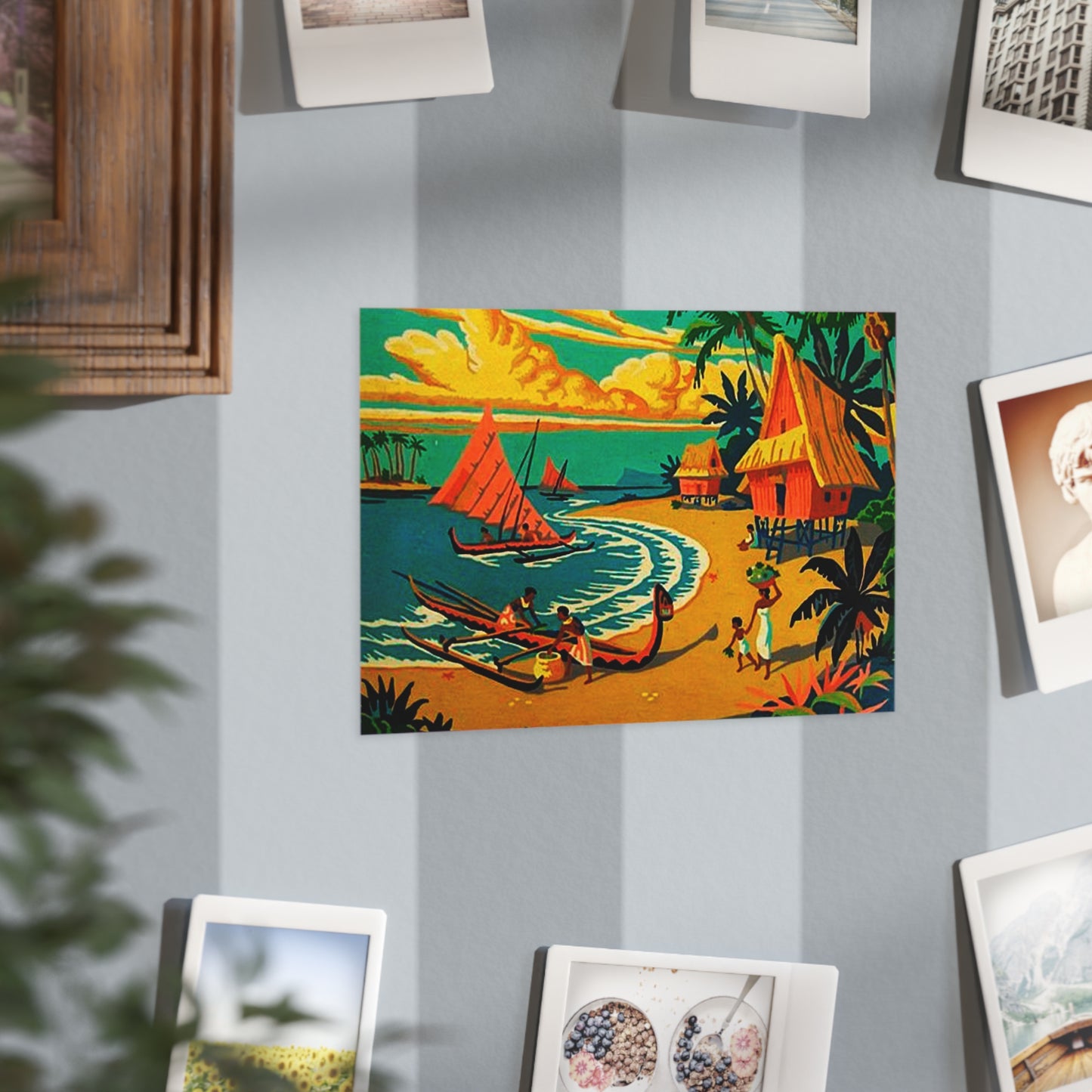 Vintage Retro Hawaiian Tropical Village Unframed Print