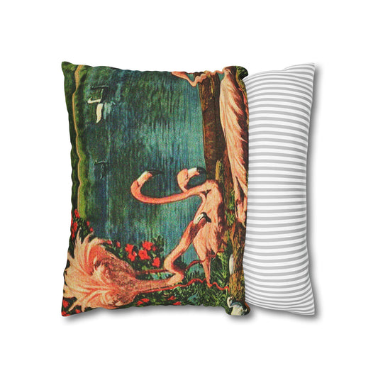 Vintage Flamingo With Baby Cushion Cover