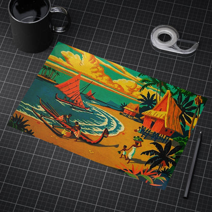 Vintage Retro Hawaiian Tropical Village Unframed Print