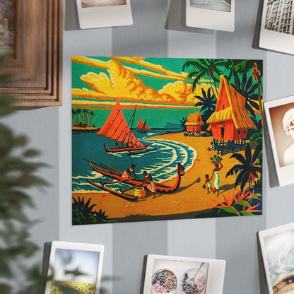 Vintage Retro Hawaiian Tropical Village Unframed Print