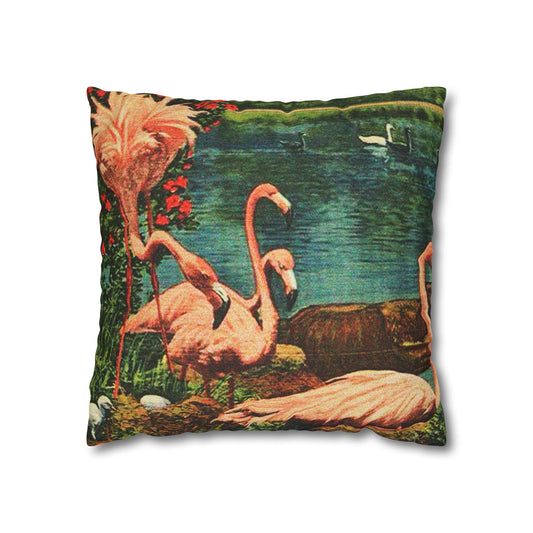 Vintage Flamingo With Baby Cushion Cover