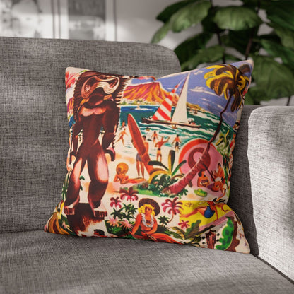 Vintage Island Tiki Hawaiian Cushion Cover