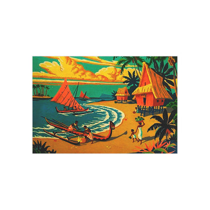Vintage Retro Hawaiian Tropical Village Unframed Print