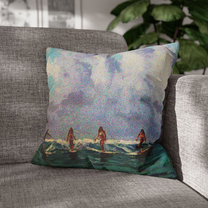 Surfing Wahines Hawaiian Cushion Cover