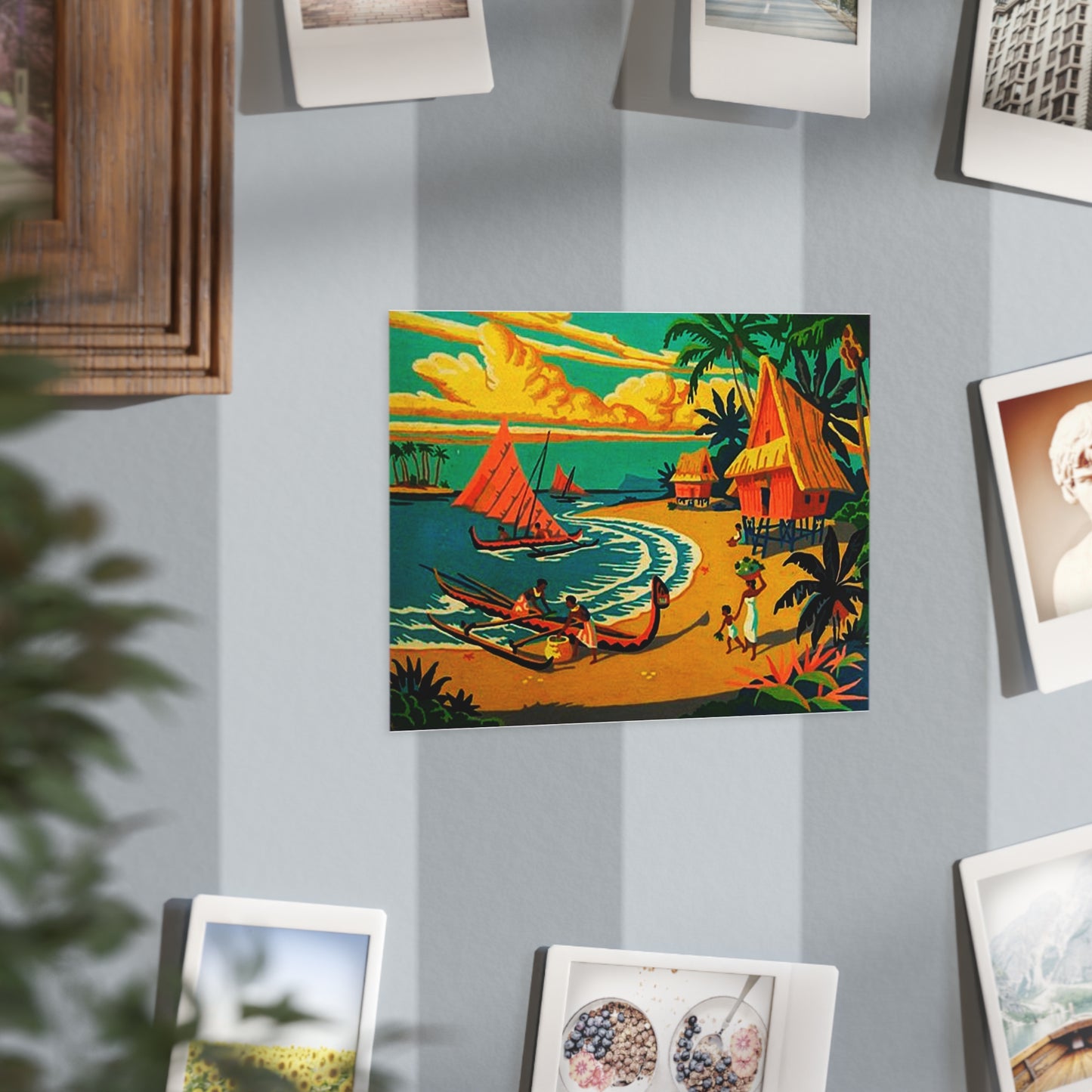 Vintage Retro Hawaiian Tropical Village Unframed Print