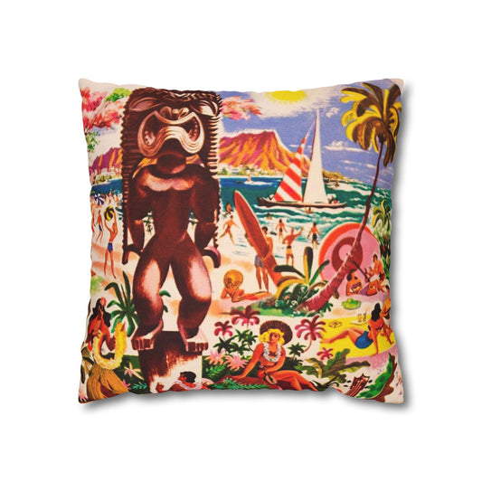 Vintage Island Tiki Hawaiian Cushion Cover