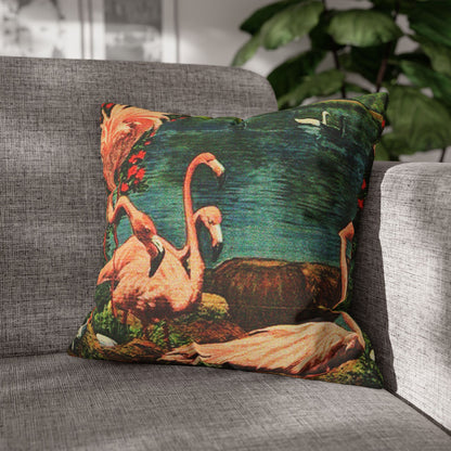 Vintage Flamingo With Baby Cushion Cover
