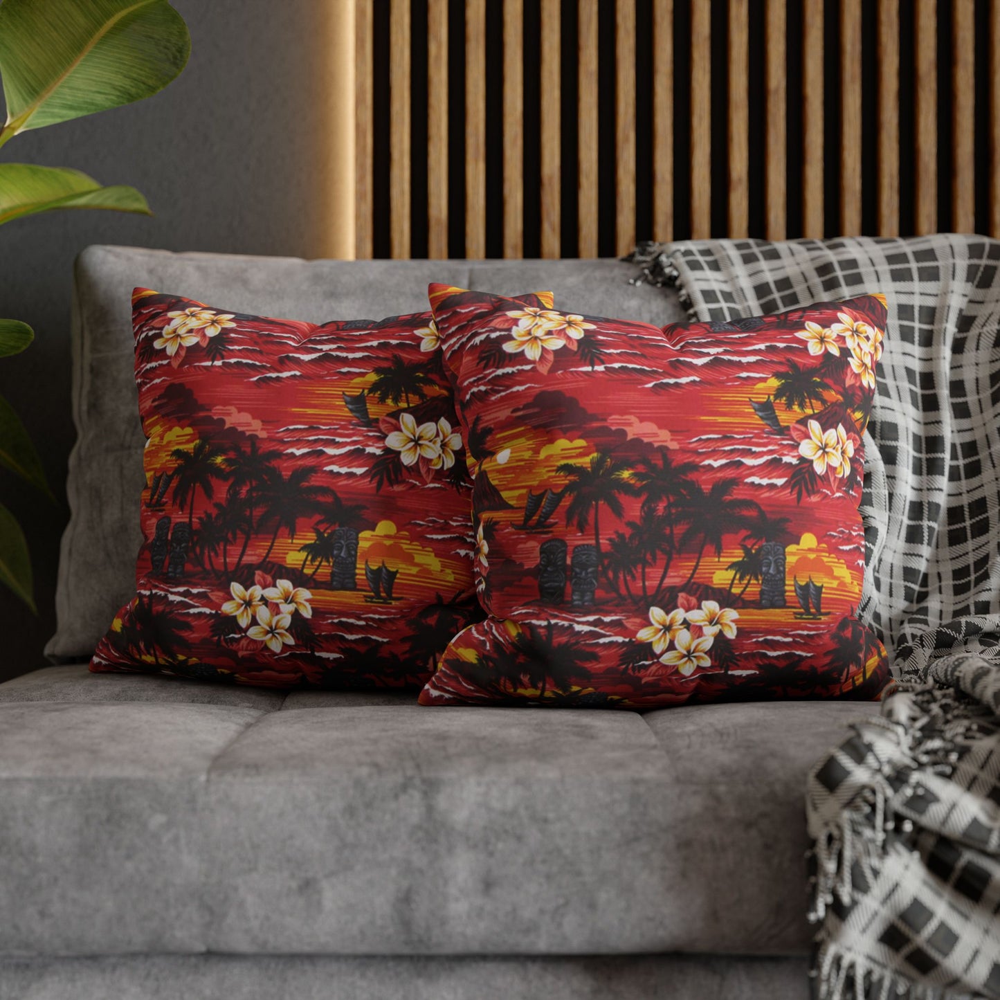 Red Tiki Hawaiian Cushion Cover